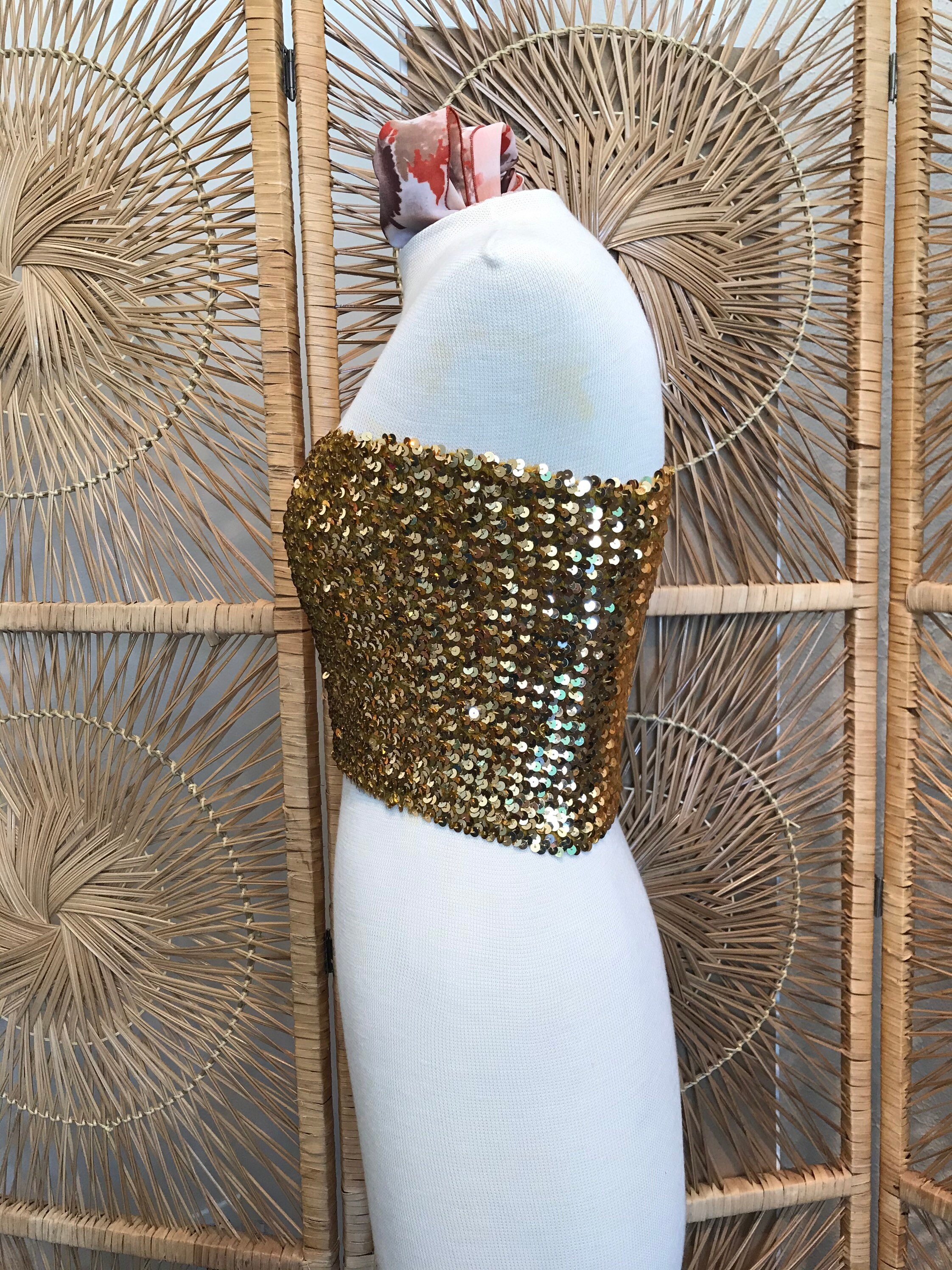 Retro Gold Sequin Tube Top Disco Top Sequin Crop Top Etsy