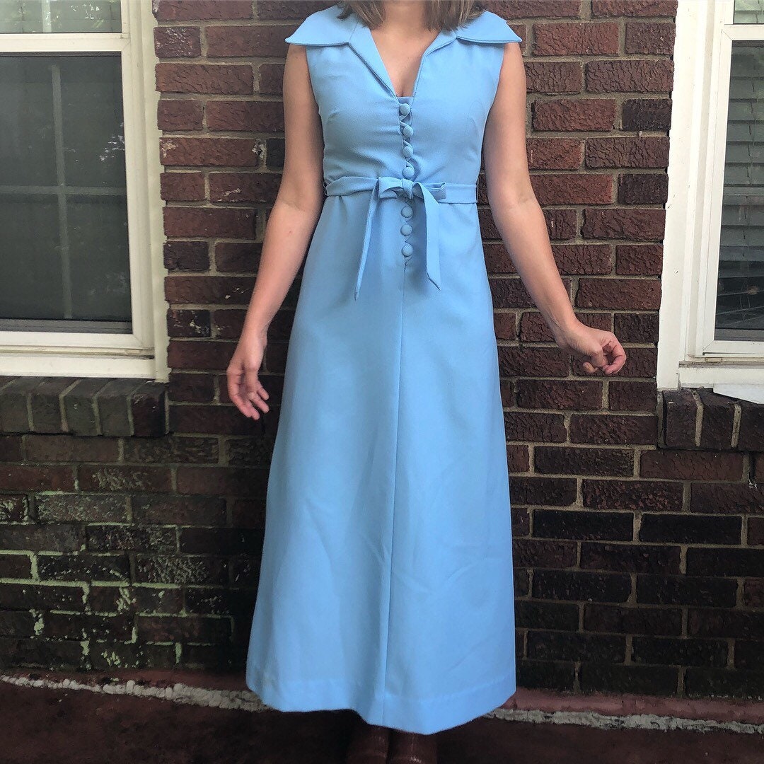 Vintage Powder Blue Maxi Dress Retro Sixties Full Length Baby Etsy