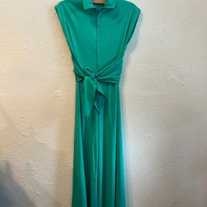 Seventies Polyester Turquoise One Piece, Vintage Romper, 1970s Outfit, Zip Up, Union Made