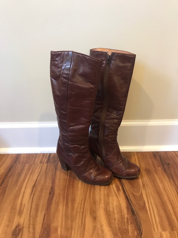 Retro Seventies Knee High Boots, Size 5.5, Made in