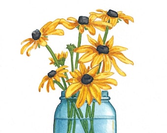 Black Eyed Susans Watercolor Bouquet