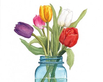Tulips in Bloom Watercolor Print