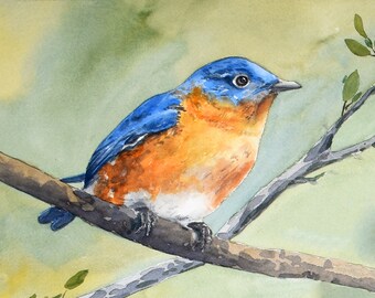 Summer Bluebird Watercolor Print