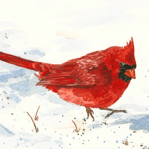 Dashing Through the Snow- Cardinal Watercolor Print