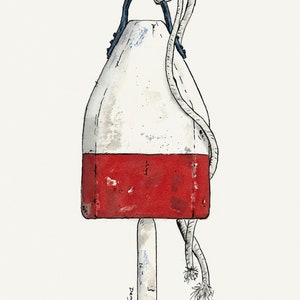 Buoy Print - Watercolor Print - Art Print - Fishing Buoy - Pen and Watercolor - Fishing - Lake Art