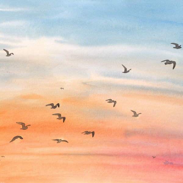 Shorebirds at Sunset - Watercolor Print