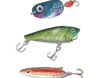 Lake Life: Lures Watercolor Print