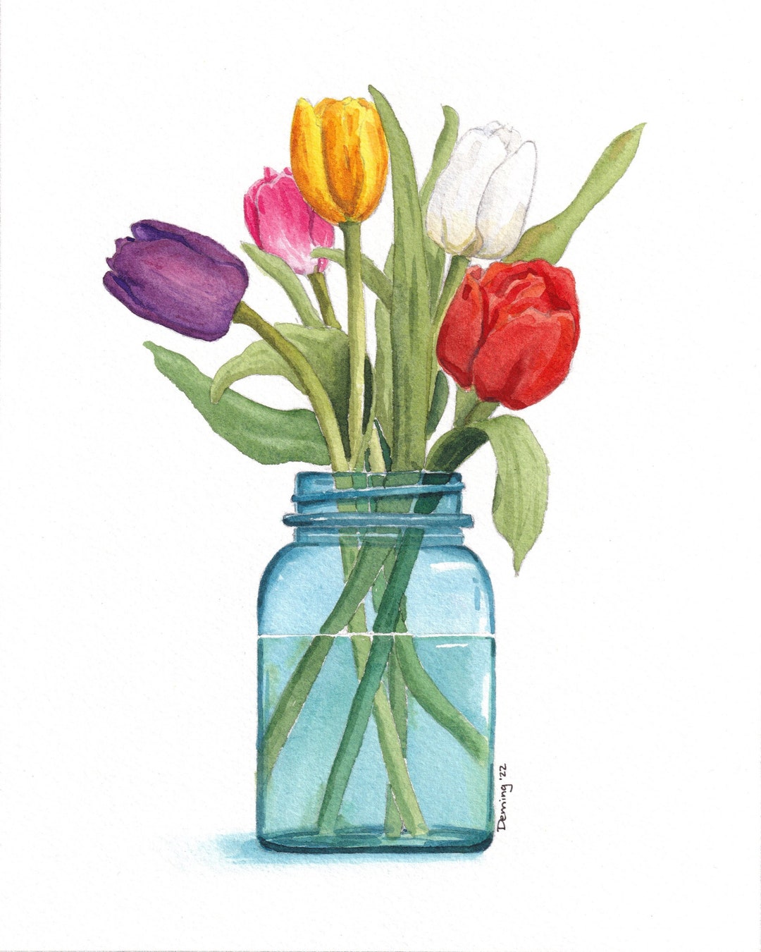チューリップの花の水彩画 - Etsy 日本
