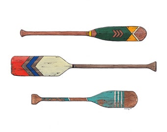 Lake Life: Vintage Paddles Watercolor Print