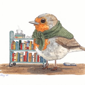 司書の鳥のアートプリント - 水彩画