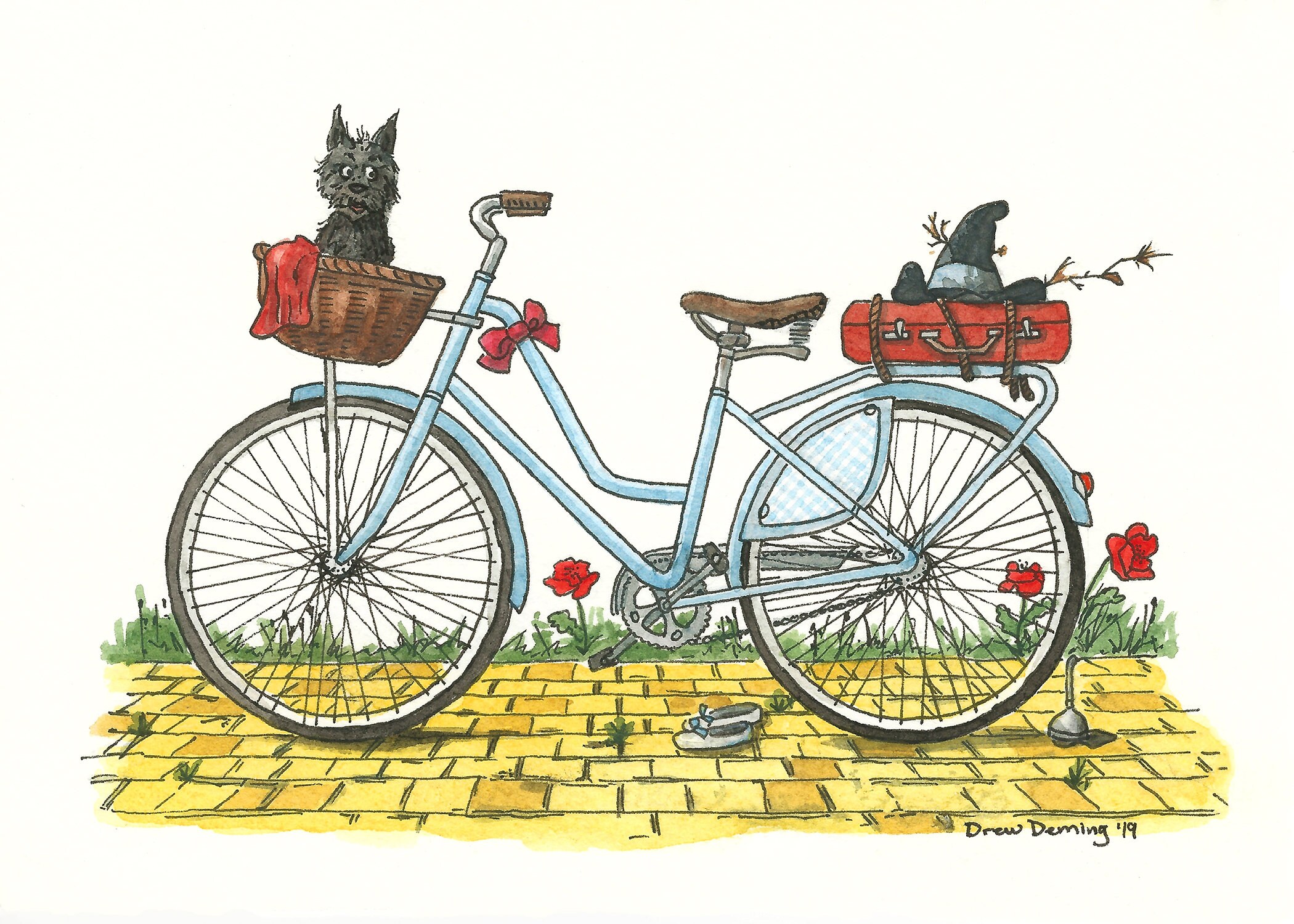 The Dorothy Bike Watercolor Print Inspired by the Wonderful Etsy