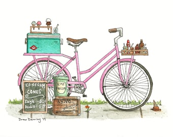 Ice Cream Social Bike Watercolor Print