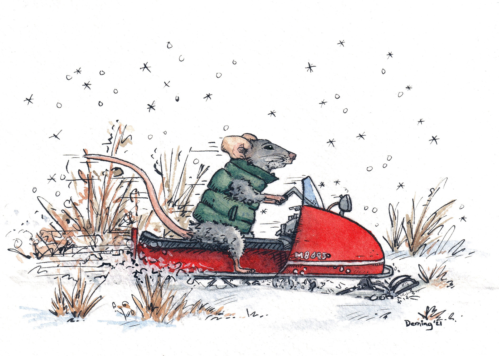 Sledding: Matted Watercolor Print
