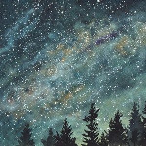 Galaxy Green: Matted Watercolor Print