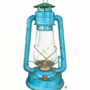 Blue Lantern Watercolor Print