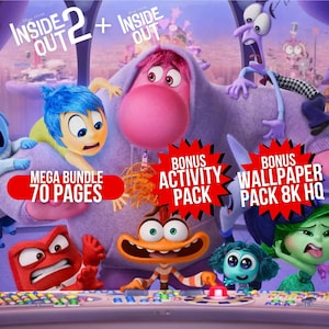 Inside Out 2 Mega Coloring Book for Kids 70 Pages Print PDF + 70 High Quality 8K Wallpapers + Bonus Party Activity Book