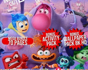 Inside Out 2 Mega Coloring Book for Kids 70 Pages PDF Print + 70 High Quality 8K Wallpapers + Bonus Party Activity Book