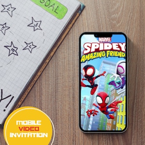 Video de invitación de cumpleaños de Spidey, plantilla de invitación de fiesta digital para niños, invitación de amigos increíbles de Spidey