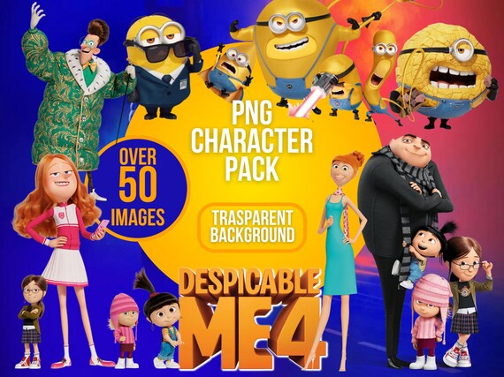 Despicable Me 4 PNG Character Pack, transparent Files, Minions Clipart, Despicable Me images, Minions PNG, print-ready files for party kits