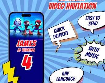 Spidey and his amazing friends, Spidey video invitation, Spidey digital invitation, Spiderman, Miles Morales, Gwen Spider, Ghost Spidey.