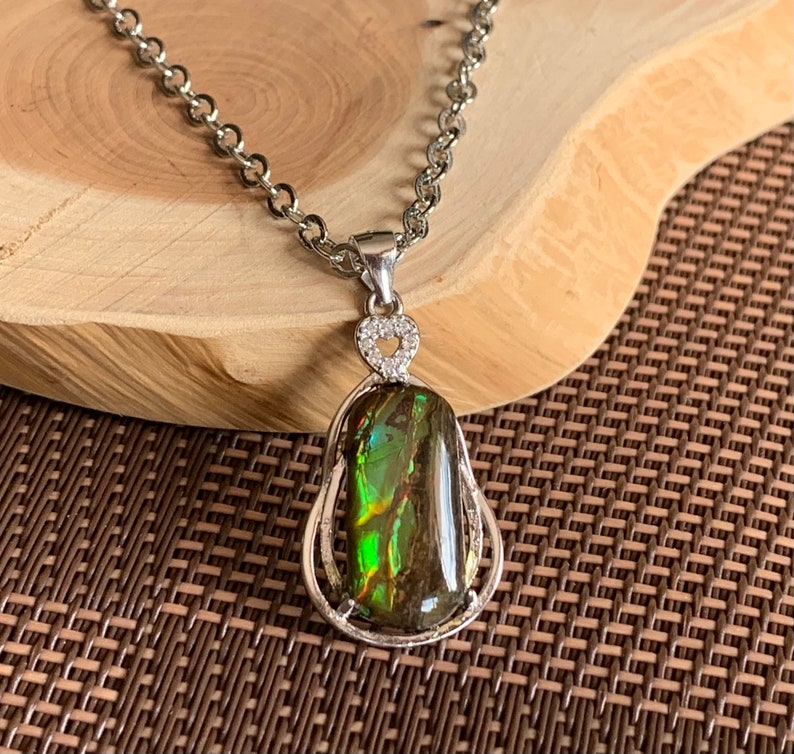 Canadian Ammolite Pendant Rainbow Ammonite Gemstone Sterling Etsy
