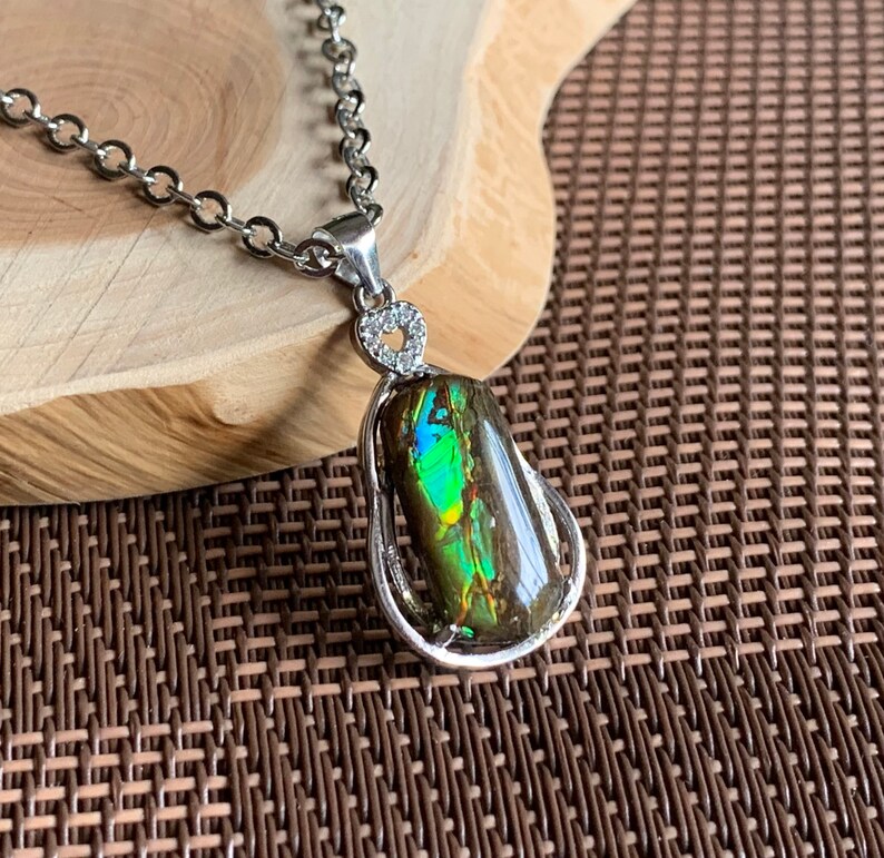 Canadian Ammolite Pendant Rainbow Ammonite Gemstone Sterling Etsy