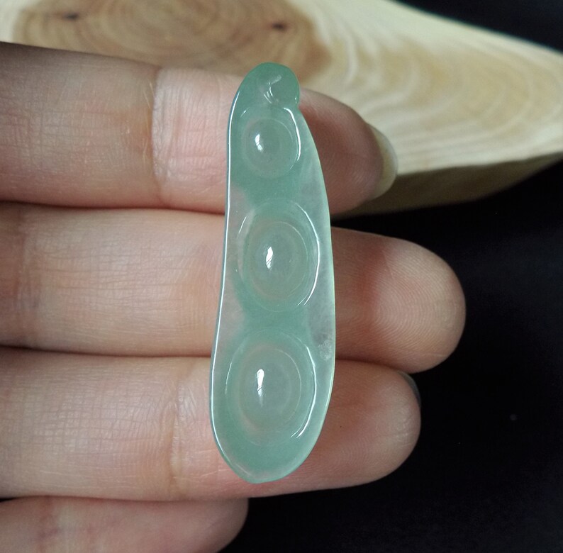 Natural Certified A Grade Green Jadeite Jade Auspicious Four Seasons Pea Pod Gemstone Pendant