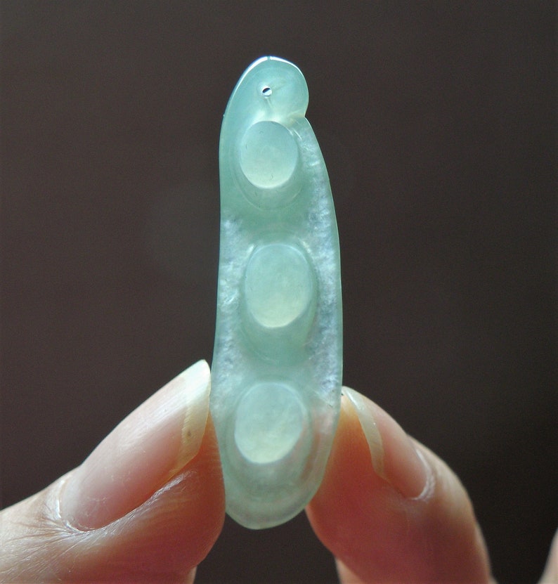 Natural Certified A Grade Green Jadeite Jade Auspicious Four Seasons Pea Pod Gemstone Pendant