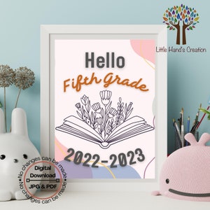 First Day of School Sign / First Day of Fifth Grade / Printable Hello Fifth Grade Sign / Instant Download / Back to School