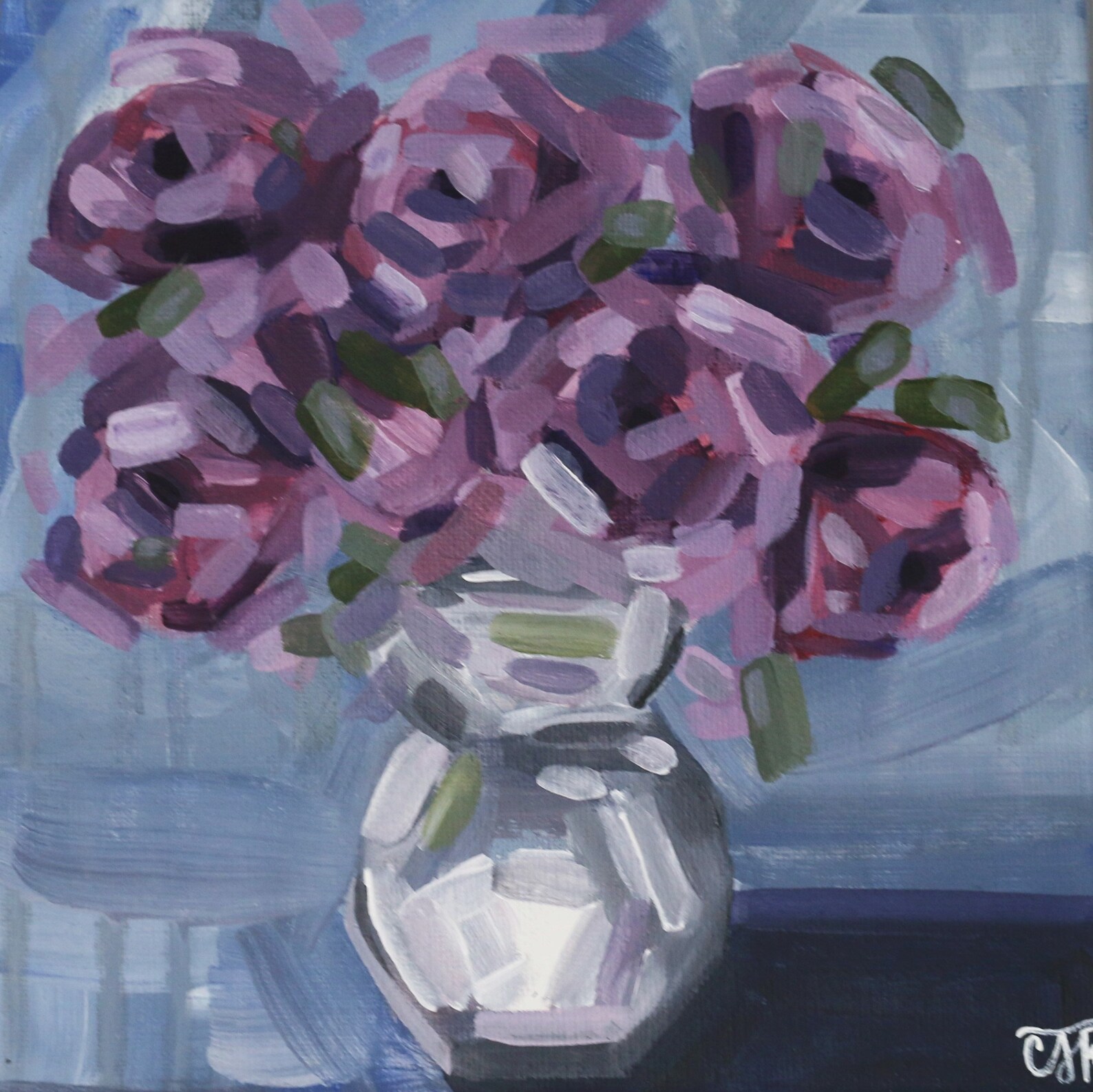 Purple Flower Vase Painting Original Painting Acrylic Etsy