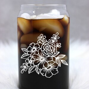 Floral Glass Cup  --  Personalized Beer Can Glass -- Cute Gift -- Cute Cup -- Gift for her-- Glass Coffee -- Personalized By May
