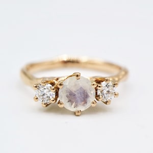 Moonstone engagement ring, diamond engagement ring, 18k gold ring, rose gold ring, fine jewelry ring, unique engagement ring, gold ring