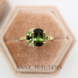 Unique engagement ring with green stone | Midsummer ring with tourmaline