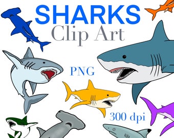 Shark clipart, digital download, ocean animals, sharks, Commercial Use