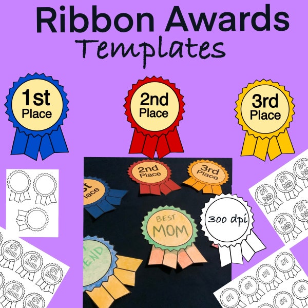 Award badge ribbon templates. First second 3rd Place, Mother’s Day, Father’s Day digital download