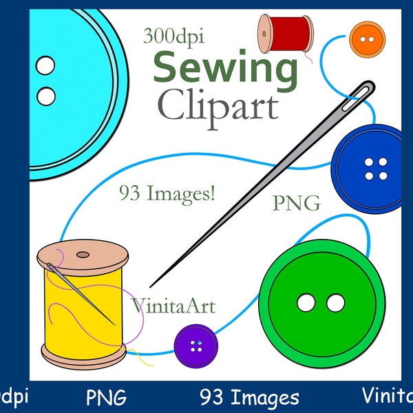 Sewing clipart, Digital download, buttons, needle & thread 93 Images!