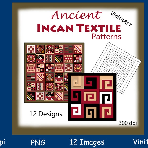 Ancient Inca textile patterns -12 designs- Tocapus, digital download, digital stamps
