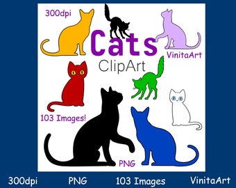 Cat clipart, Cats, clip art, Digital download, printable, silhouettes, kitty cats 103 Images!