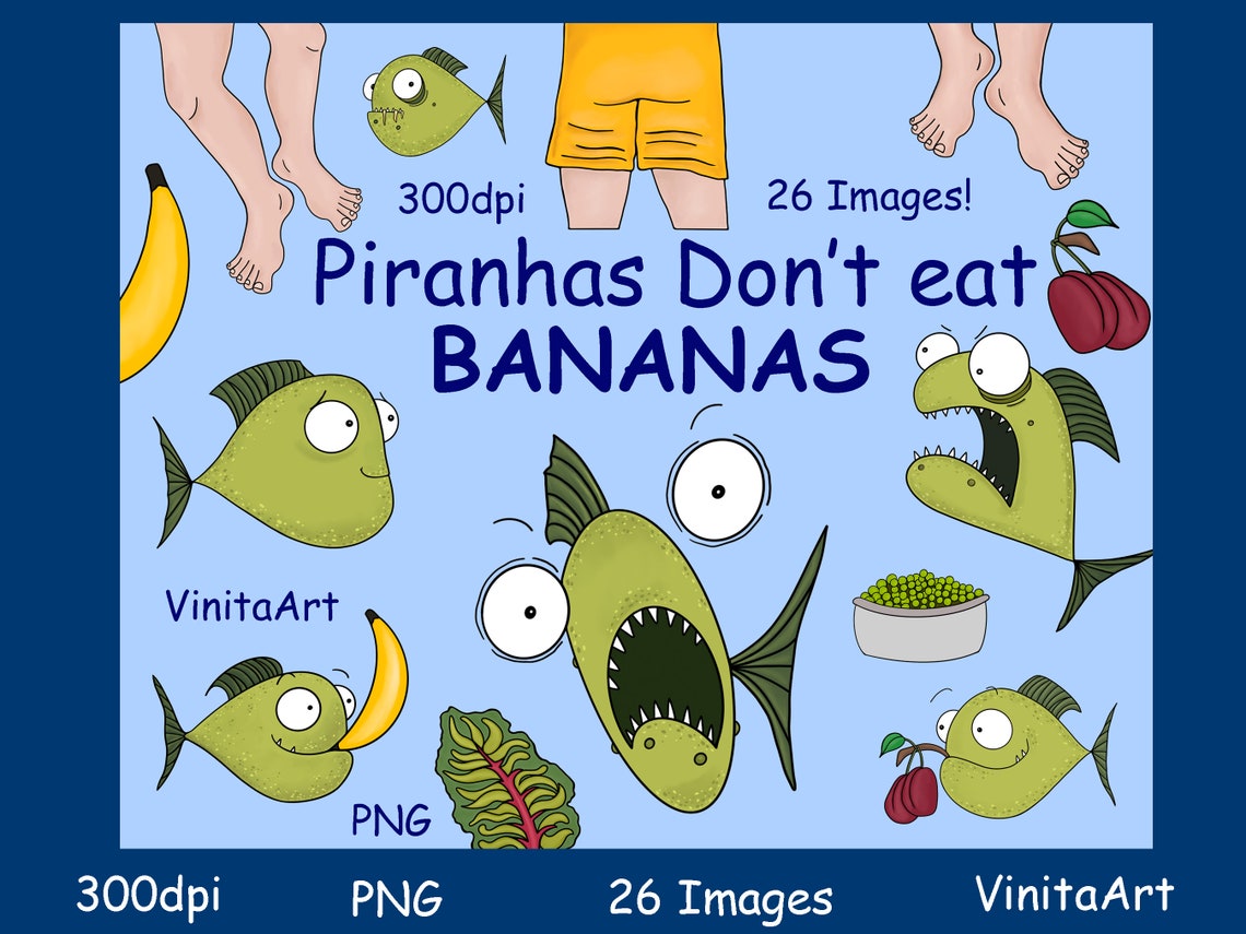 Piranhas Don't Eat Bananas Storybook Clipart Digital | Etsy