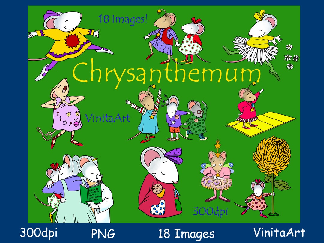 Chrysanthemum, Storybook Clipart, Digital Download, Printable, Coloring