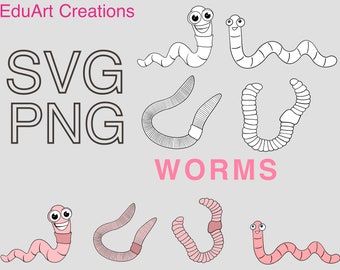 Worms Clipart, Worm SVG, Earthworm Silhouette, Book Worm, cricut, silhouette, Fish Bait, Nightcrawler, Digital Download