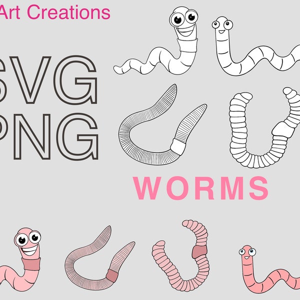 Worms Clipart, Worm SVG, Earthworm Silhouette, Book Worm, cricut, silhouette, Fish Bait, Nightcrawler, Digital Download