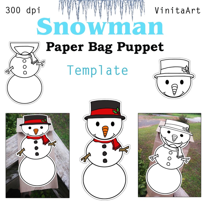Set of 5 Christmas Paper Bag Puppet Templates Holiday Digital - Etsy