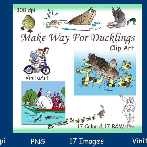 Make Way For Ducklings, storybook clip art, digital download, printable, classic story, Digital Stamps, ducks