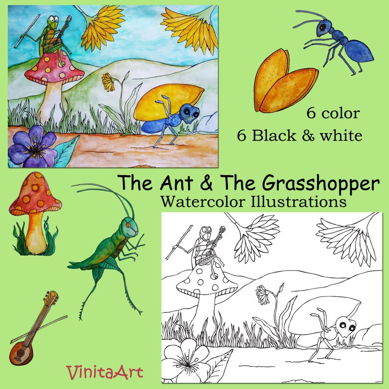 The Ant and The Grhopper, Aesops Fables, fables, watercolor, case in point, clipart, Clip Artwork, instructor elements, schooling, homeschool photo relating to The Ant and the Grasshopper Story Printable named The Ant and The Grhopper, Aesops Fables, fables, watercolor, instance, clipart, Clip Artwork, trainer elements, training, homeschool
