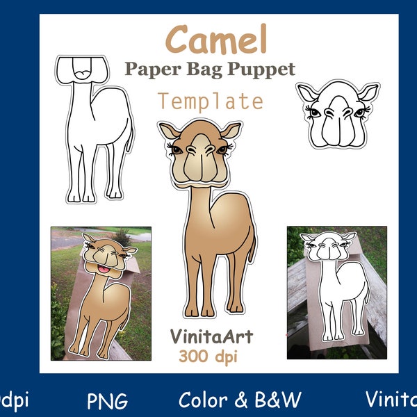 Printable, Camel puppet, paper bag puppet, digital download
