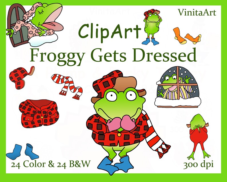 Froggy Gets Dressed Storybook Clipart Printables Digital Etsy