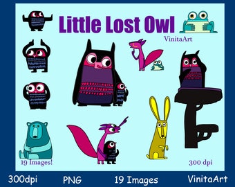 Little Lost Owl storybook clipart, digital download, printable, digital stamps