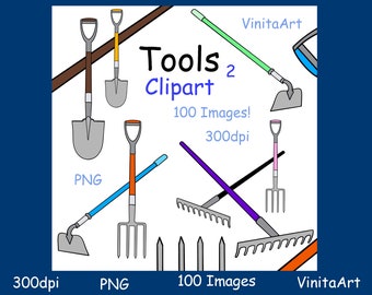 Gardening tools clipart, Shovel, rake, hoe, pitchfork, farming tools, digital download 100 Images