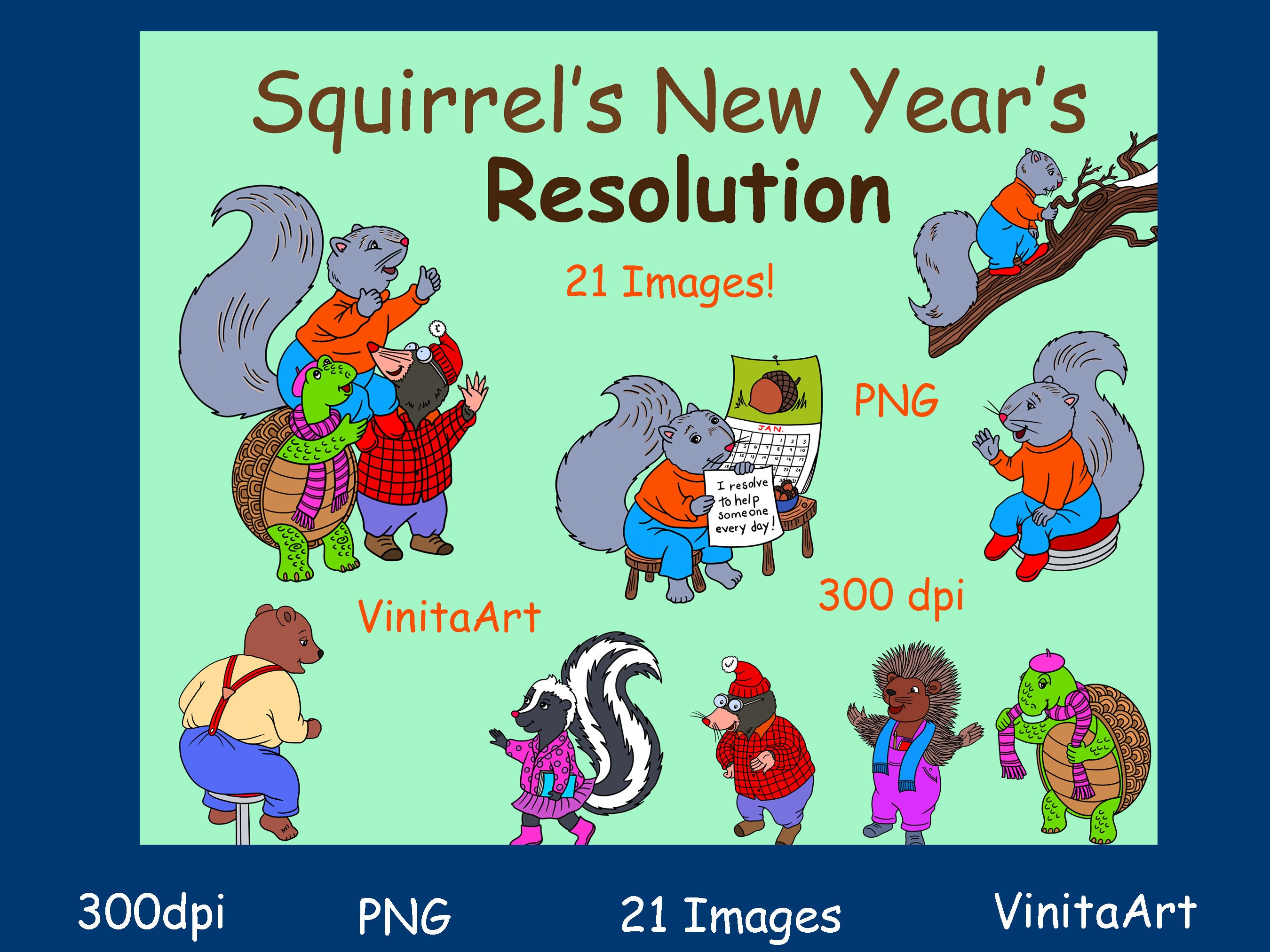 Squirrel's New Year's Resolution Storybook Clipart Etsy